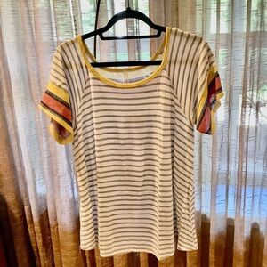 My story Striped Multicolor Sleeve knit Top Large